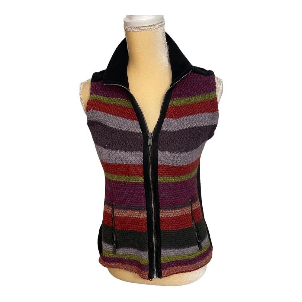 Ruff Hewn Multi Stripe Color Vest Fleece Back Size S petite Vintage Western